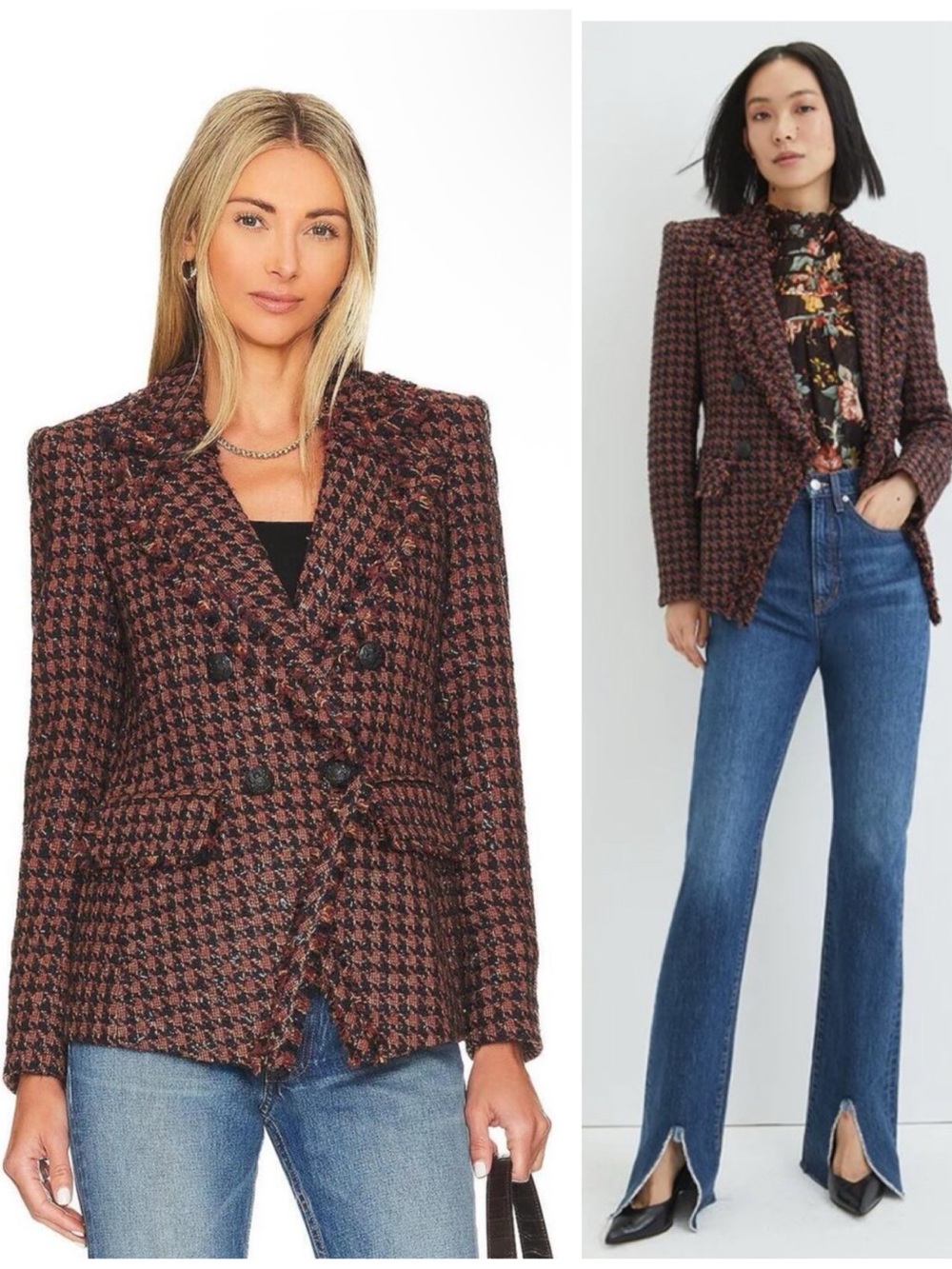 Veronica Beard Taja Houndstooth Check Cotton Blend Dickey Jacket blazer Sz0